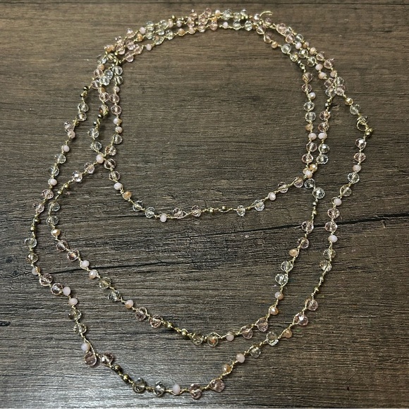 Vintage Shades of Pink Crystals Beaded Wrap Style Long Necklace - Picture 1 of 3